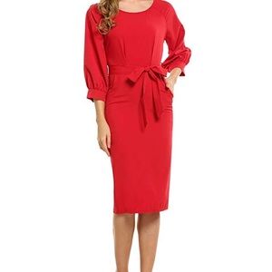 Slim Business Midi Pencil Dress with Belt